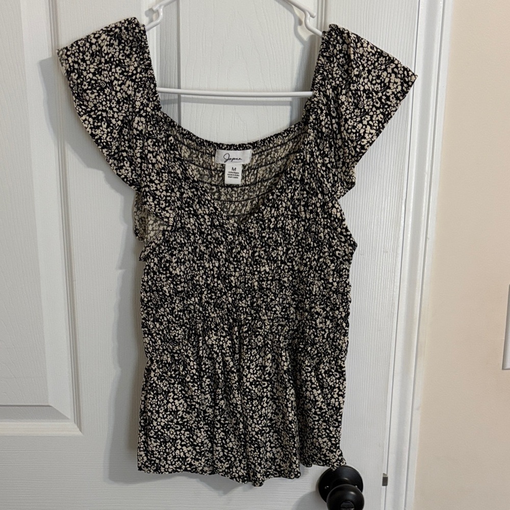 Zara Black and White Floral Blouse
